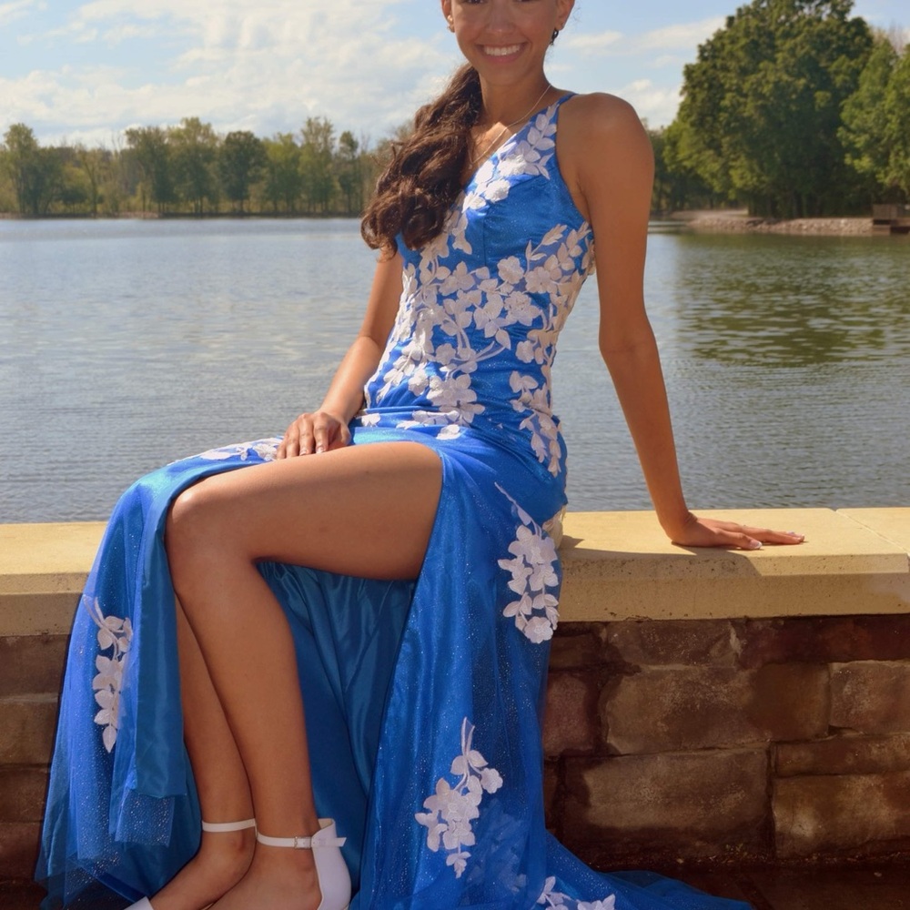 Elegant Blue Floral Women's Dress
